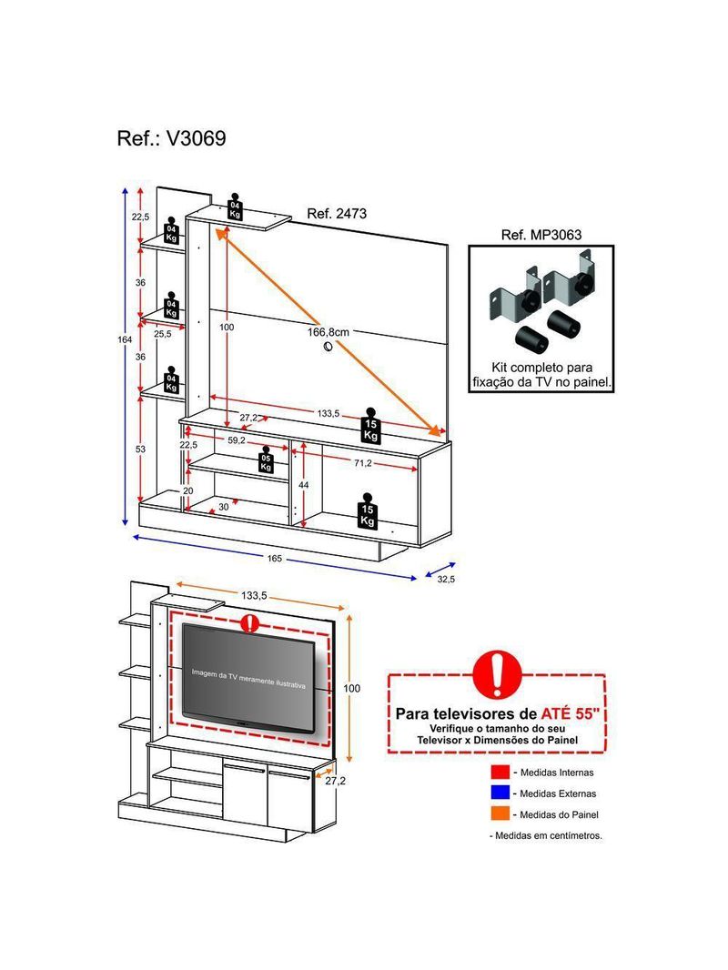 Estante Com Suporte 55'' Denver Multimóveis V3069