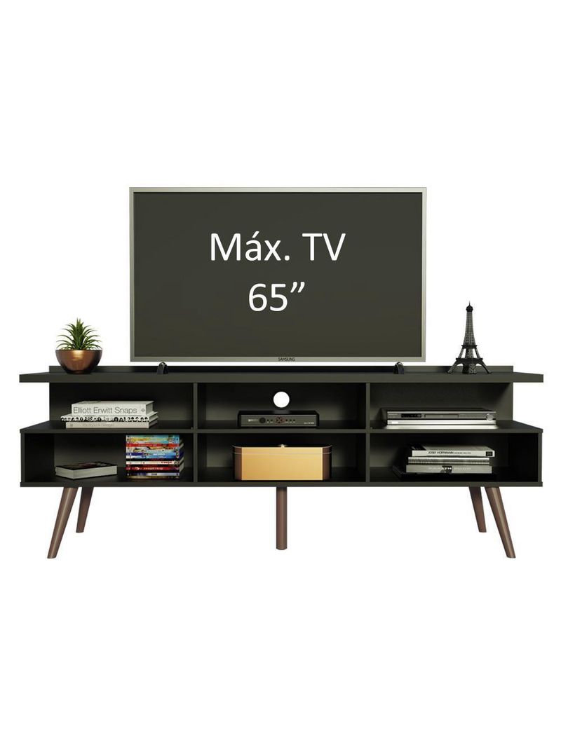 Rack Para Até 65 Polegadas Madesa Londres Com Pés Retro Preto Texturizado