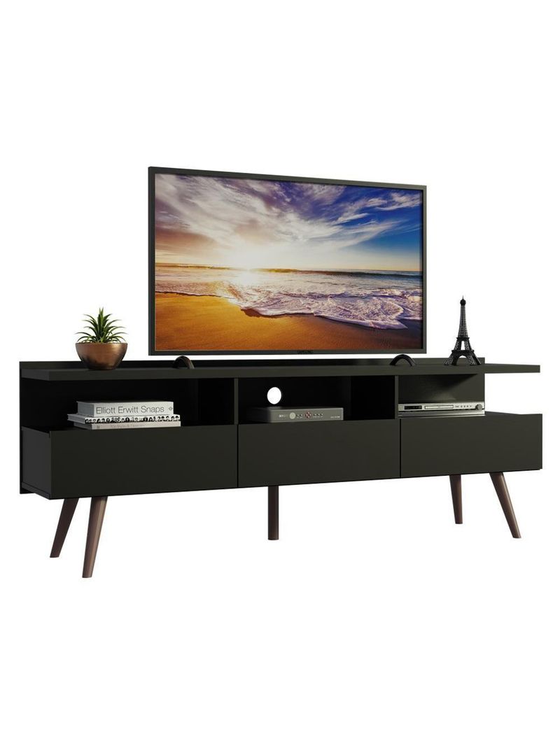 Rack Para Até 65 Polegadas Madesa Londres Com Pés Retro Preto Texturizado