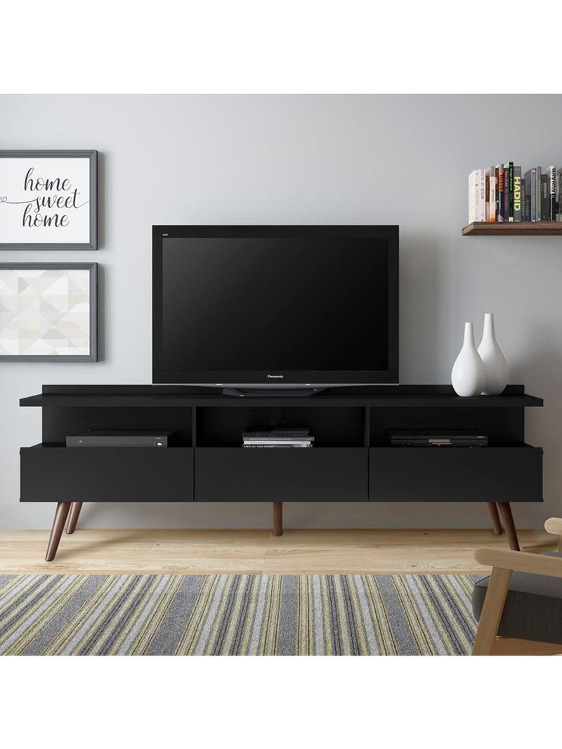 Rack Para Até 65 Polegadas Madesa Londres Com Pés Retro Preto Texturizado