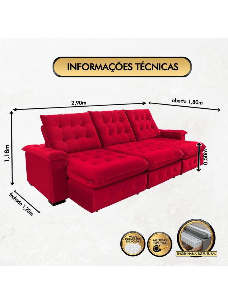 Sofá Coliseu 290m Retrátil E Reclinável Super Pillow Vermelho