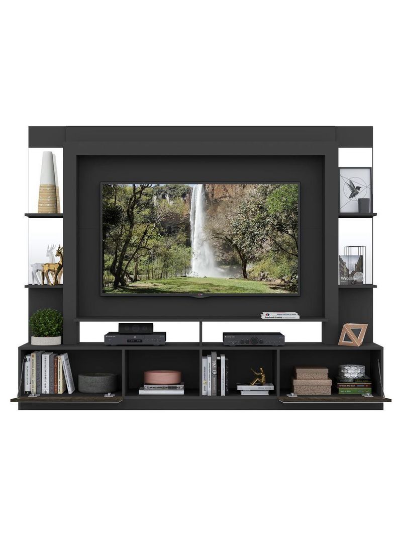 Rack Estante com Painel 65 e Espelho Oslo Preto tenerife