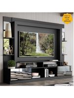 Rack Estante com Painel 65 e Espelho Oslo Preto tenerife