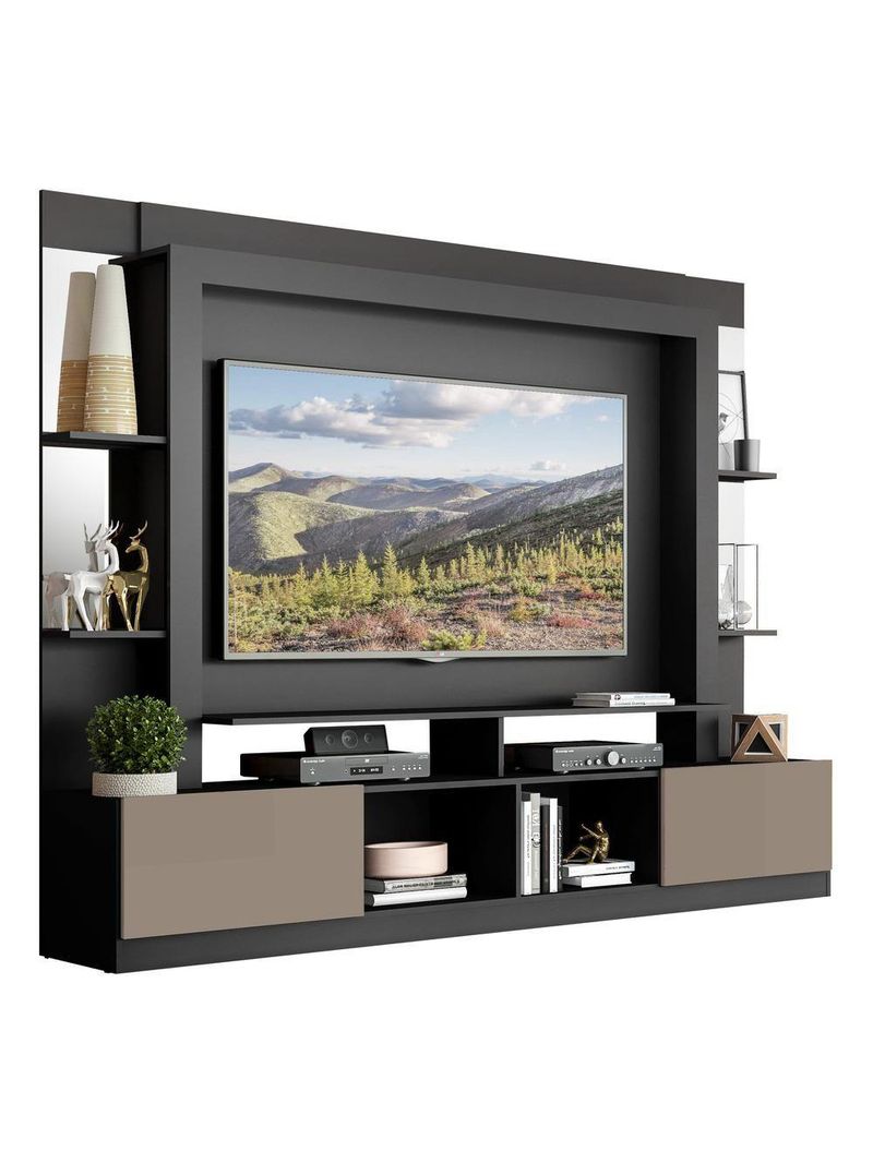 Rack C/ Painel Suporte 65´´ C/ Espelho Preto/Laca Fumê