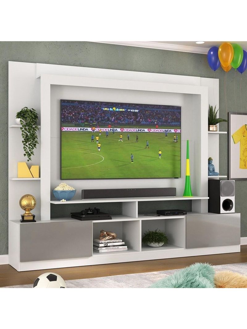 Rack Estante + Painel 65" Br3386 Branco/lacca Fumê