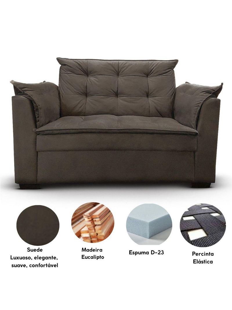 Sofá 2 Lugares Para Sala Moderno Confortável Andreia Suede Marrom