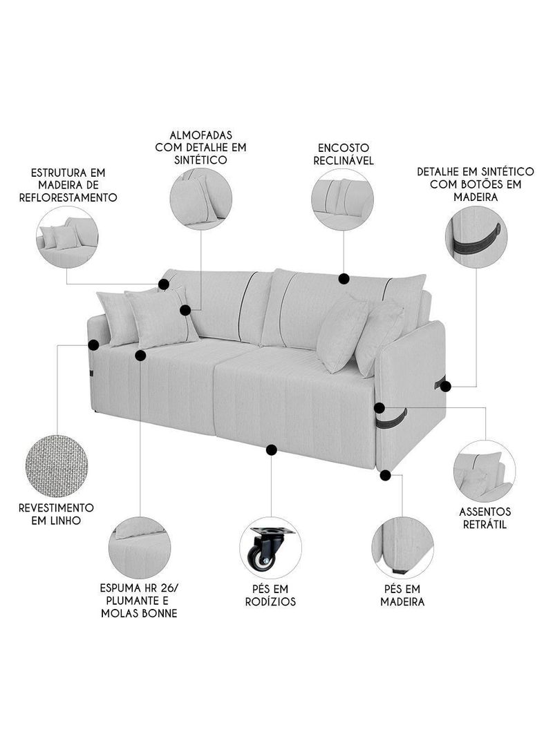 Sofá Cama Retrátil 160cm Essence D05 Linho Cinza/preto - Mpozenato
