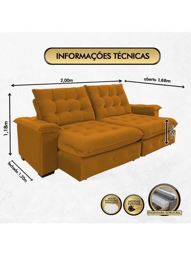 Sofá 3 Lugares Coliseu 200m Retrátil E Reclinável Super Pillow - Terra
