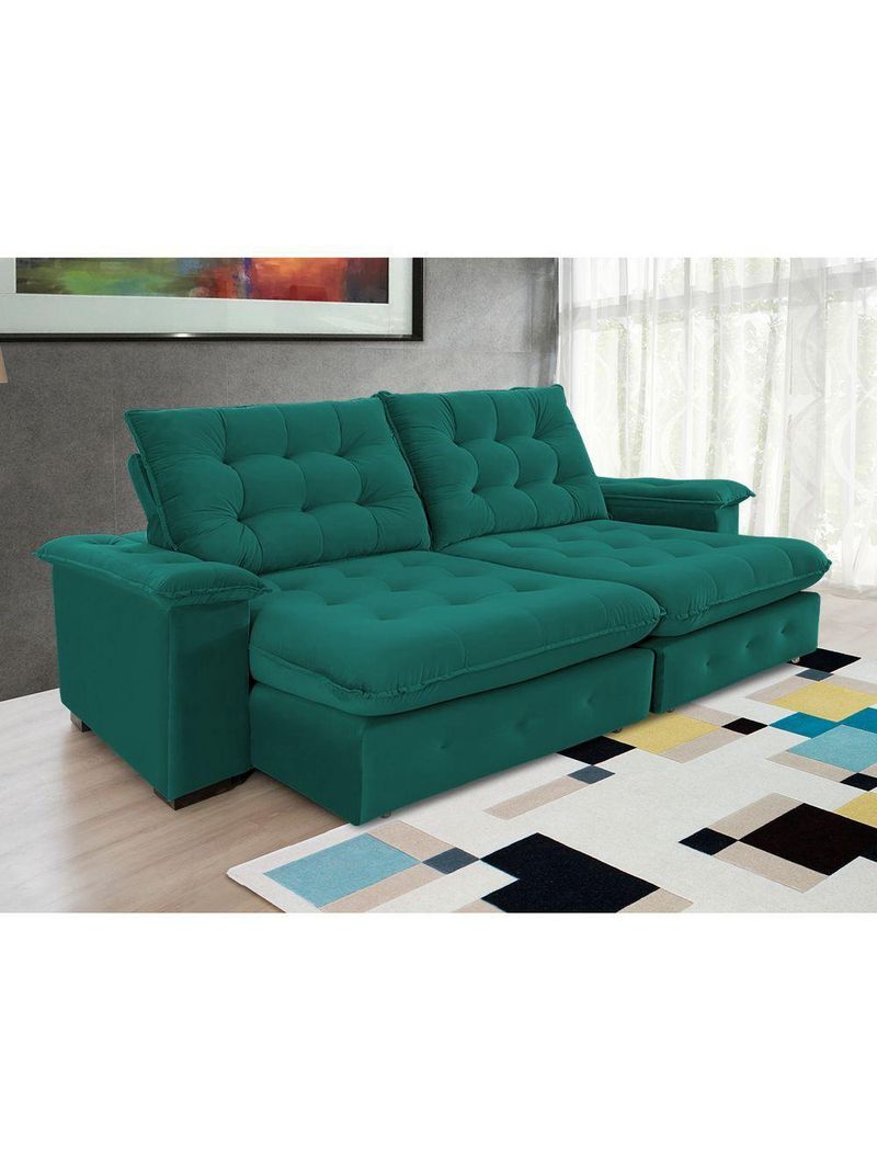 Sofá 4 Lugares Coliseu 260m Retrátil E Reclinável Super Pillow - Verde