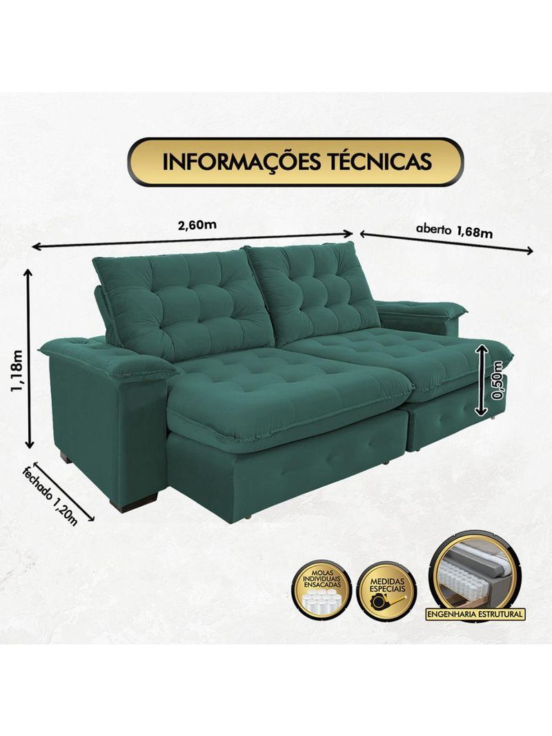 Sofá 4 Lugares Coliseu 260m Retrátil E Reclinável Super Pillow - Verde