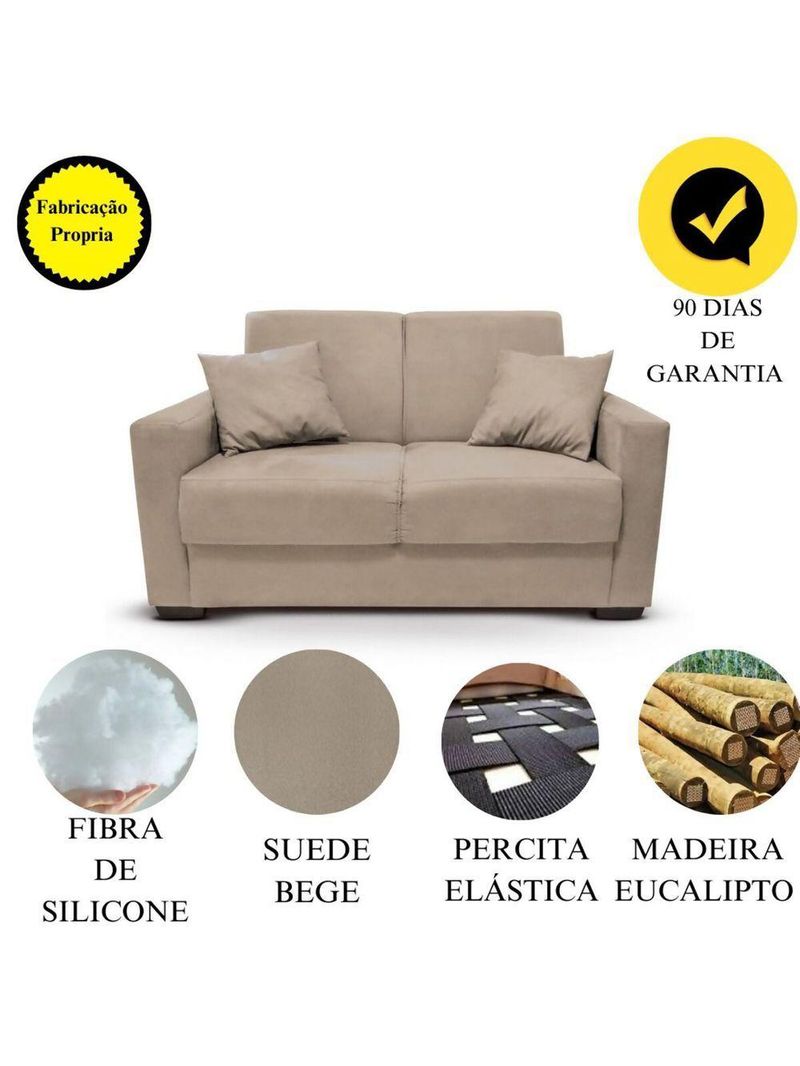 Sofá 2 Lugares Sala De Estar Recepção Suede Vitória Bege Claro