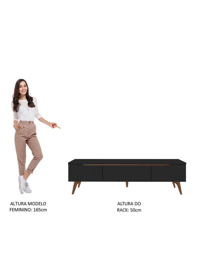 Rack Retrô Reims Para Até 75" Pés De Madeira Preto