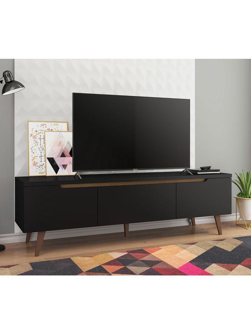 Rack Retrô Reims Para Até 75" Pés De Madeira Preto