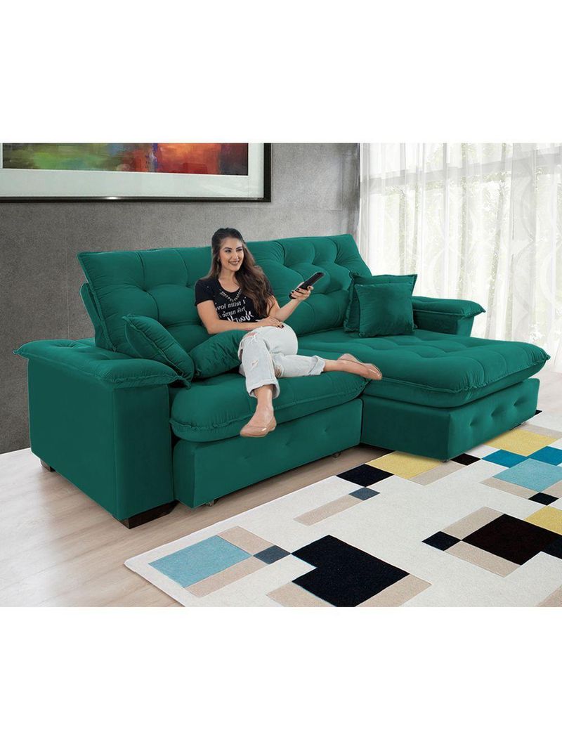 Sofá Coliseu 200m Retrátil E Reclinável Super Pillow Verde