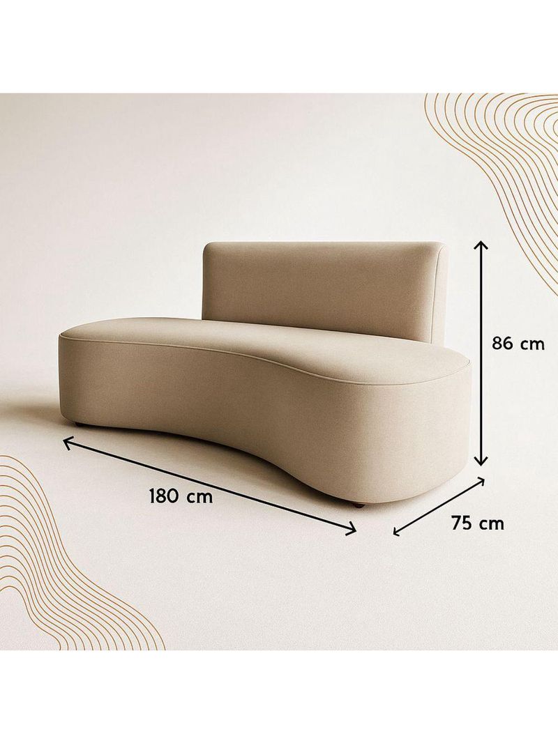 Sofá Curvo Design Orgânico Luxo Sala Contemporânea Suede Cor:bege