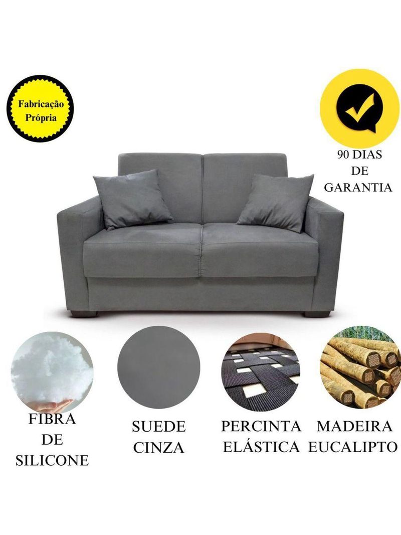 Sofá 2 Lugares Sala De Estar Recepção Suede Vitória Cinza
