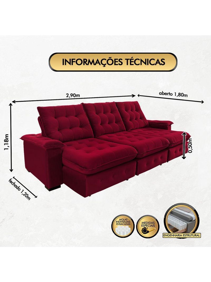 Sofá Coliseu 290m Retrátil E Reclinável Super Pillow Vinho