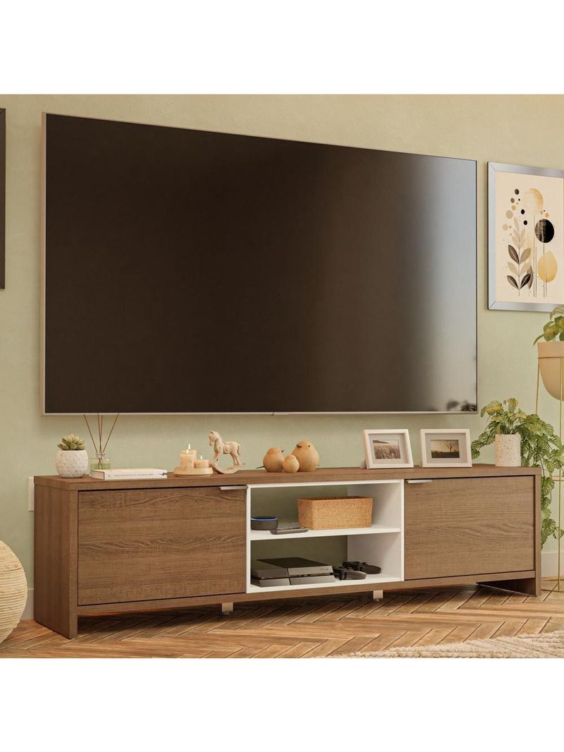 Rack Para Até 80 Polegadas 180cm 2 Portas Rustic-branco Linz Madesa