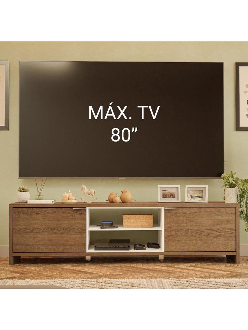 Rack Para Até 80 Polegadas 180cm 2 Portas Rustic-branco Linz Madesa