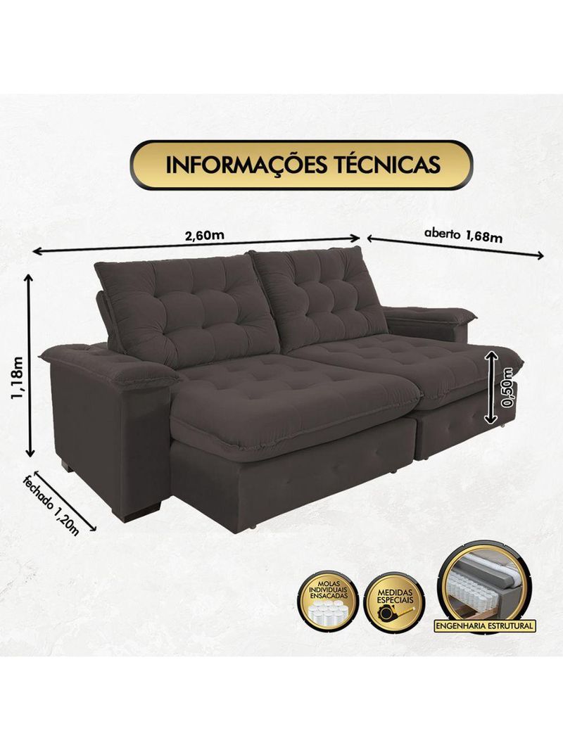 Sofá 4 Lugares Coliseu 260m Retrátil E Reclinável Super Pillow - Marrom