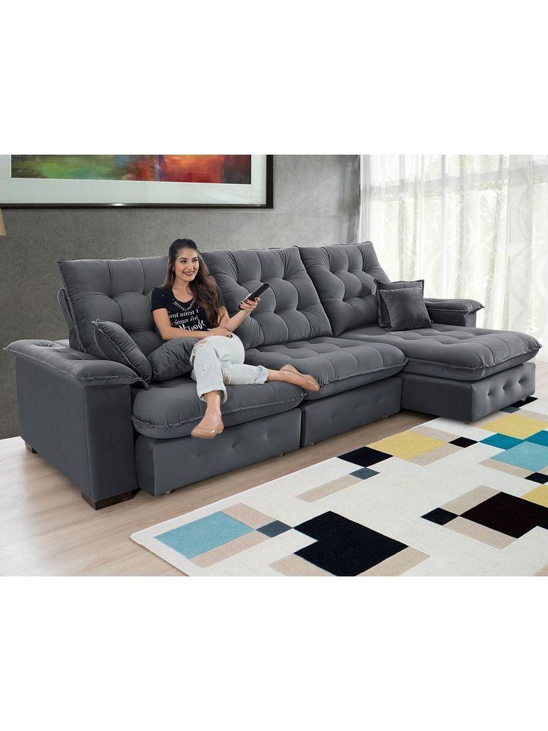 Sofá Coliseu 310m Retrátil E Reclinável Super Pillow Chumbo