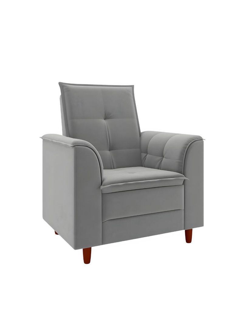 Poltrona Decorativa Estofada Confortável Sala Miley Veludo Cinza