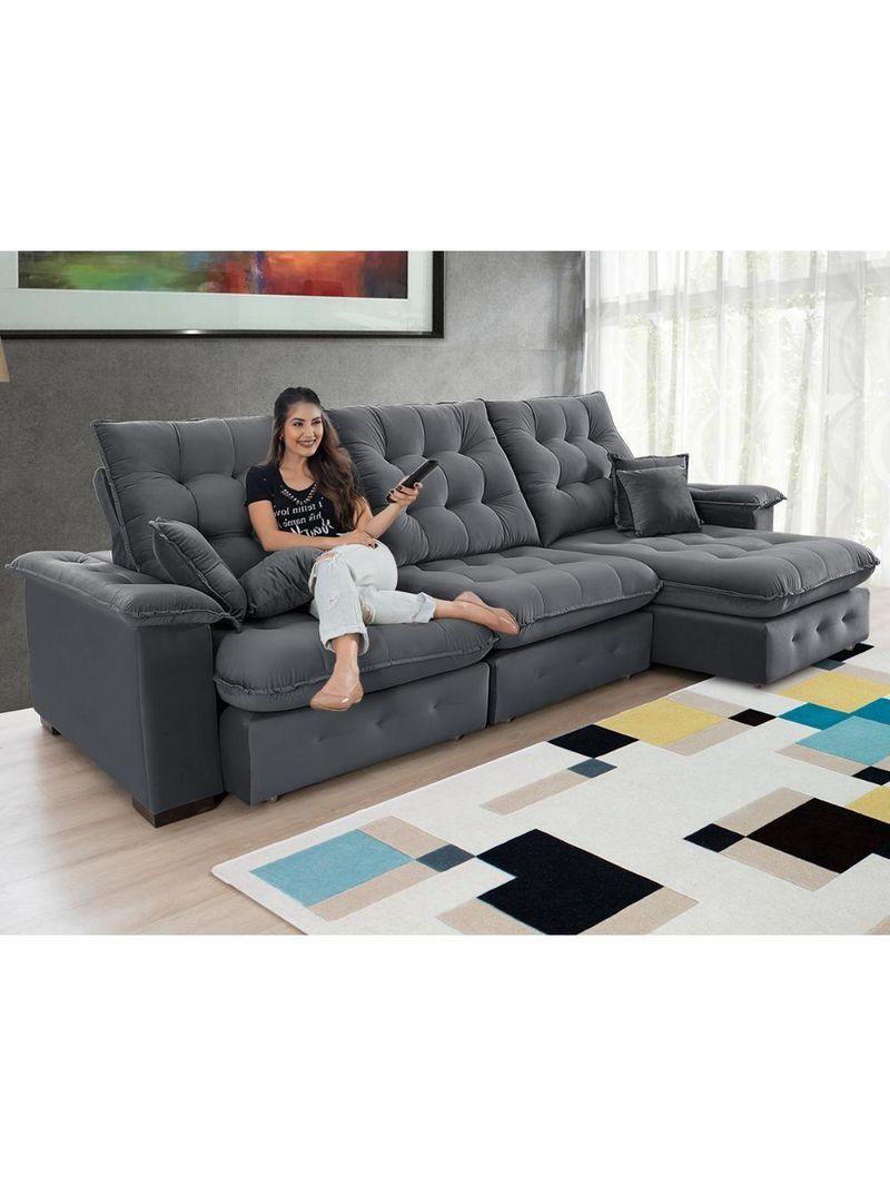 Sofá Coliseu 310m Retrátil E Reclinável Super Pillow Chumbo