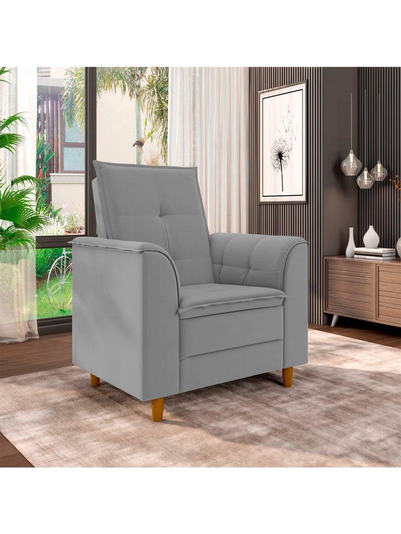 Poltrona Decorativa Estofada Confortável Sala Miley Veludo Cinza
