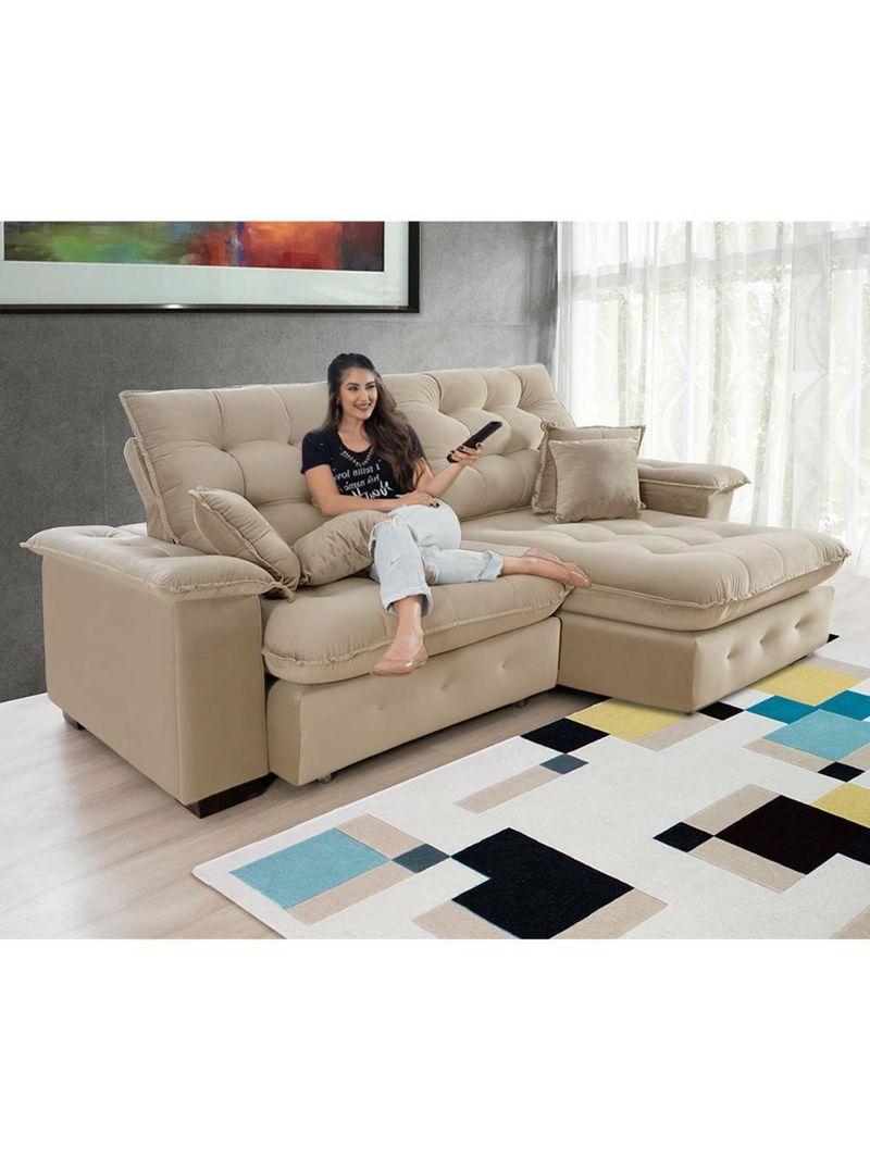 Sofá Coliseu 230m Retrátil E Reclinável Super Pillow Bege