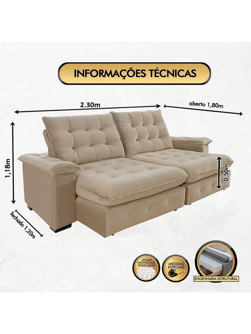 Sofá Coliseu 230m Retrátil E Reclinável Super Pillow Bege