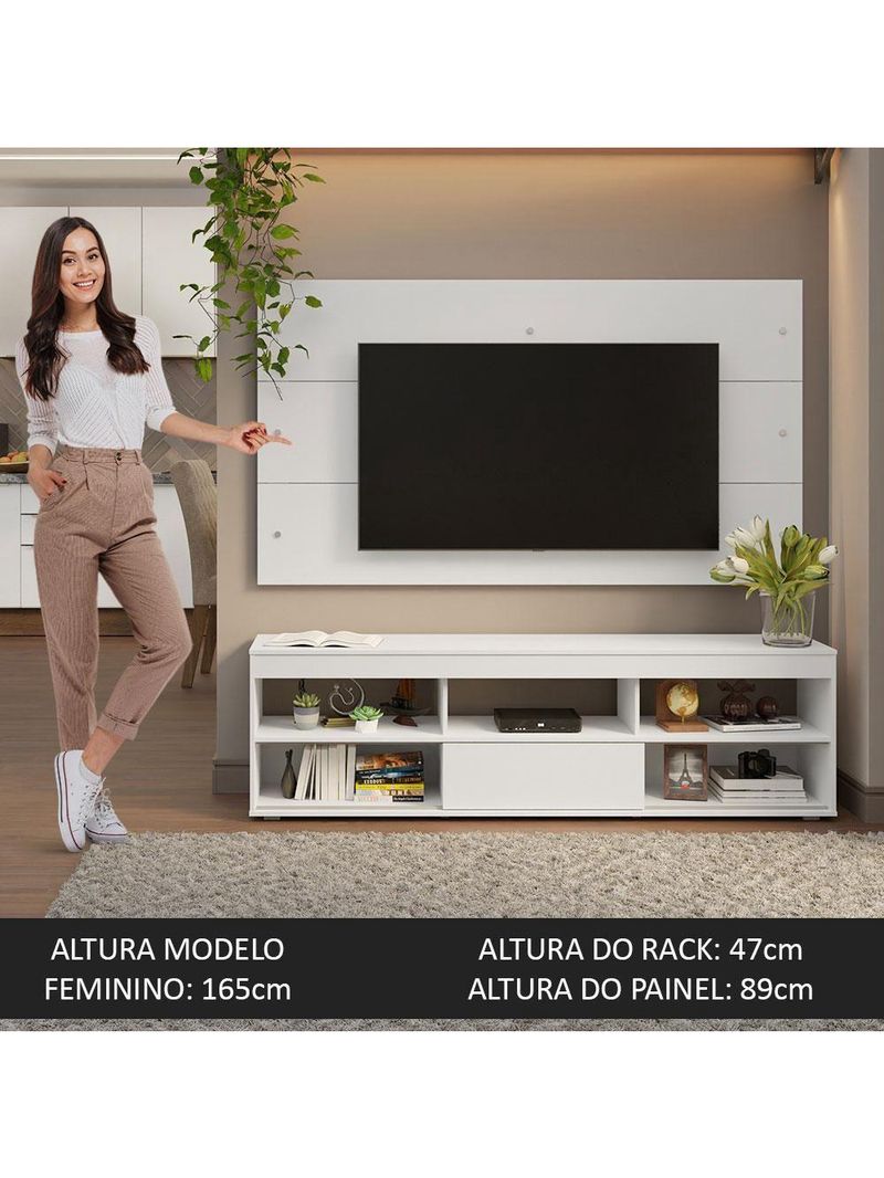 Rack Com Painel Para Até 65 Polegadas Branco Orlando Madesa Branco