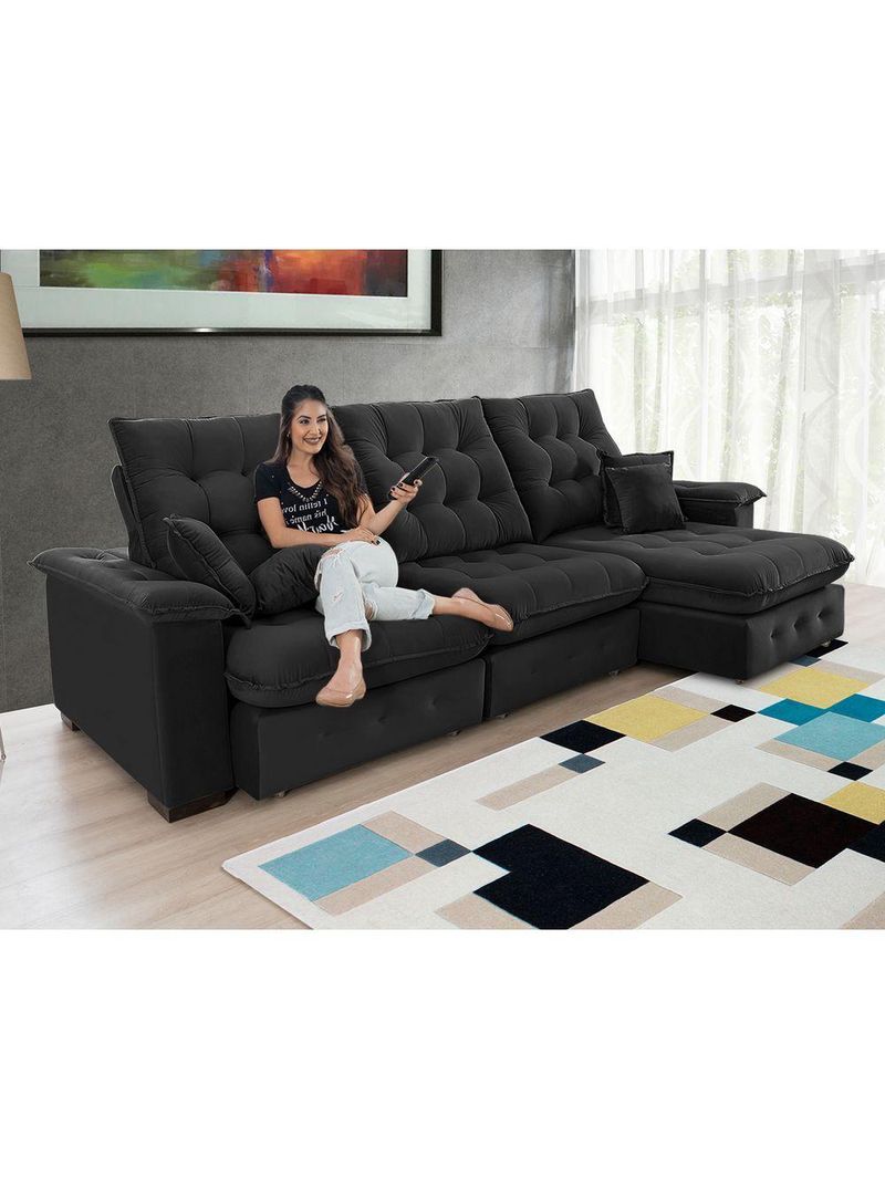 Sofá Coliseu 290m Retrátil E Reclinável Super Pillow Preto