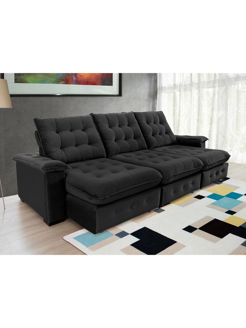 Sofá Coliseu 290m Retrátil E Reclinável Super Pillow Preto
