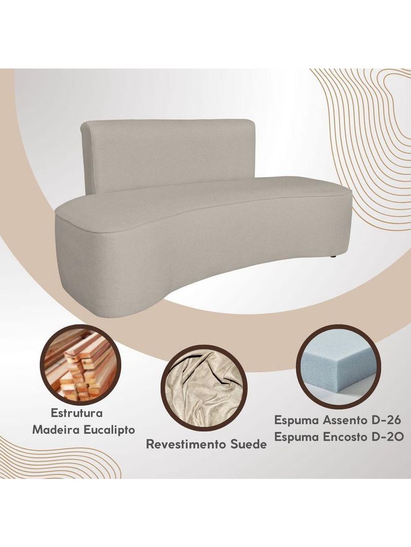 Sofá Curvo Design Orgânico Luxo Sala Contemporânea Suede Cor:capuccino