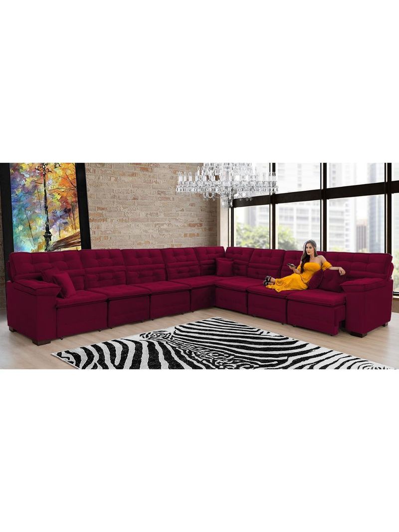 Sofá Magno 457x377m De Canto, Retrátil E Reclinável Vinho