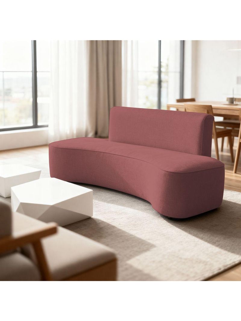 Sofá Curvo Design Orgânico Luxo Sala Contemporânea Suede Cor:rose