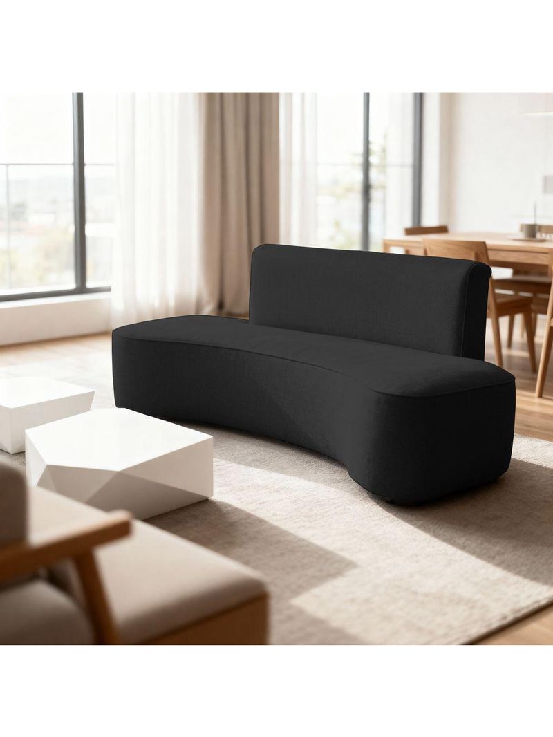 Sofá Curvo Design Orgânico Luxo Sala Contemporânea Suede Cor:preto
