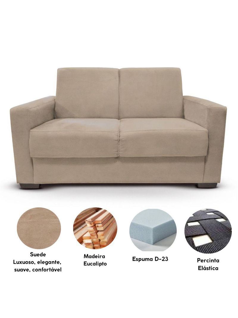 Sofá Estofado 2 Lugares Sala Estar Recepção Sofia Suede Bege