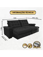 Sofá Coliseu 260m Retrátil E Reclinável Super Pillow Preto