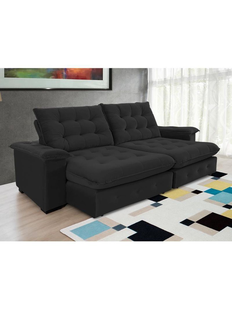 Sofá Coliseu 260m Retrátil E Reclinável Super Pillow Preto
