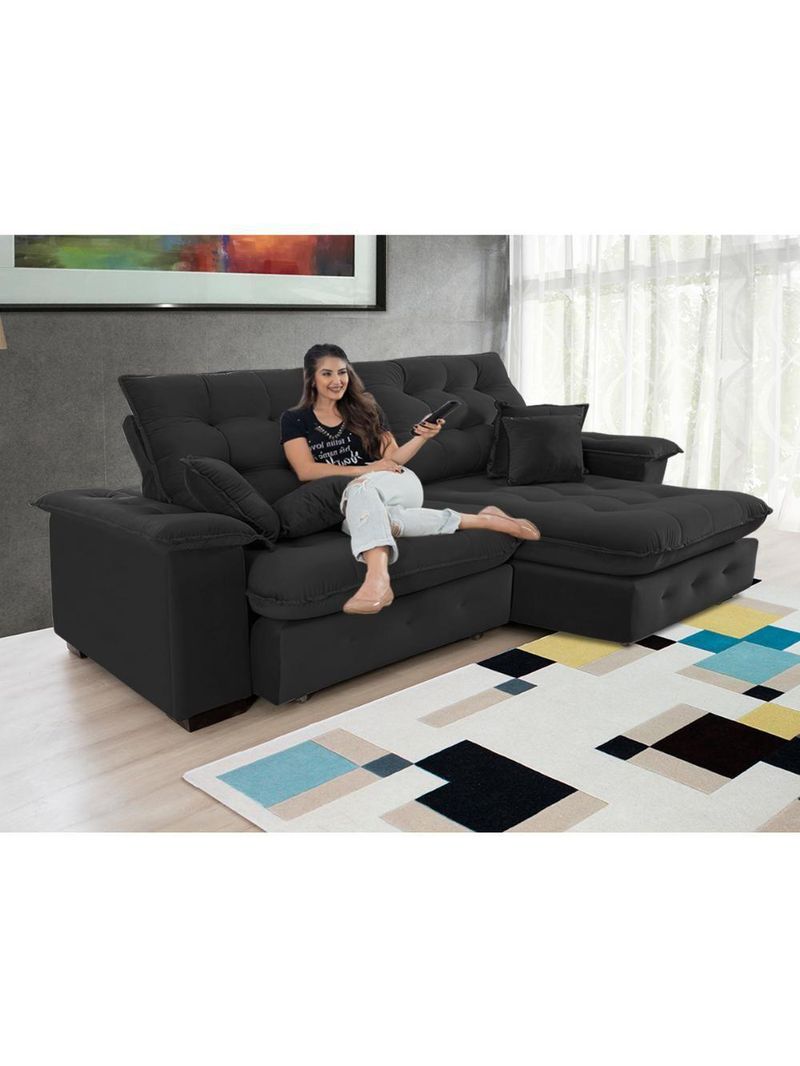 Sofá Coliseu 260m Retrátil E Reclinável Super Pillow Preto