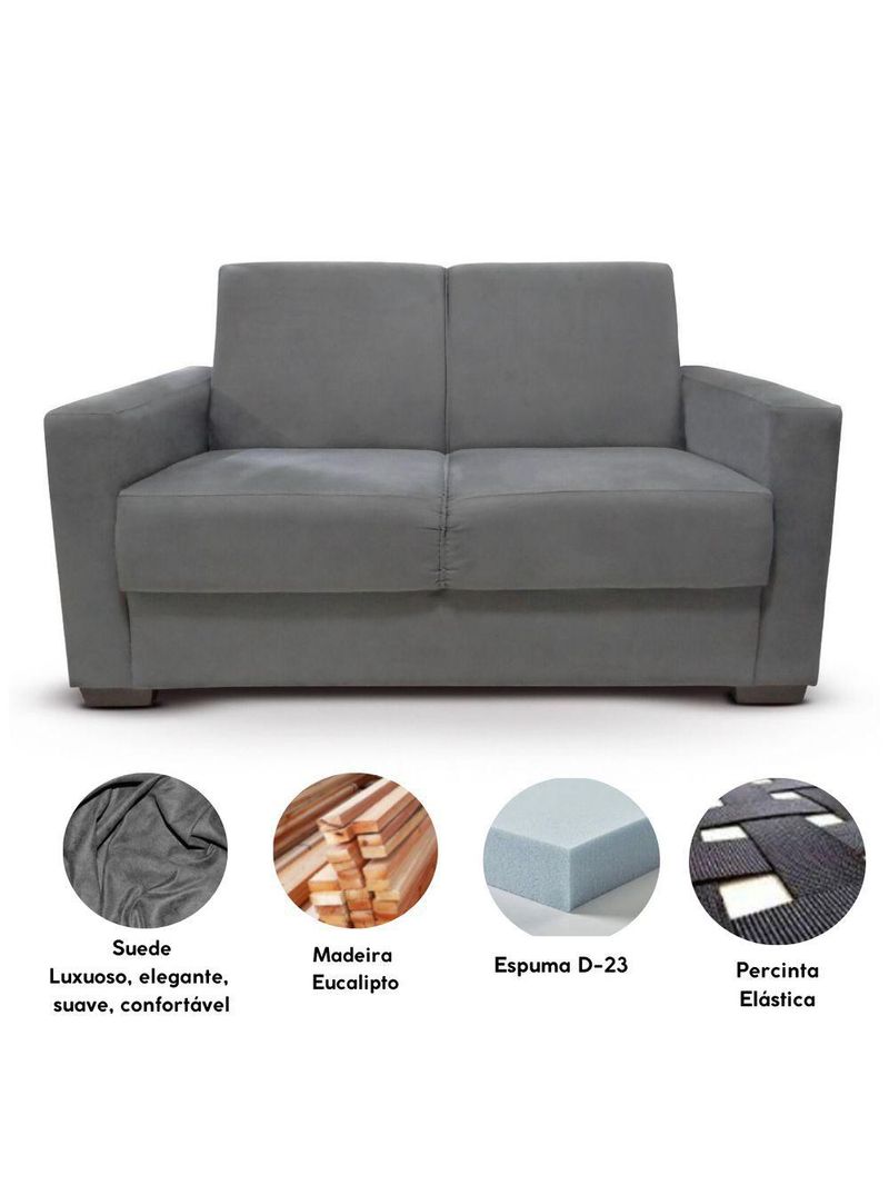 Sofá Estofado 2 Lugares Sala Estar Recepção Raíssa Suede Cinza