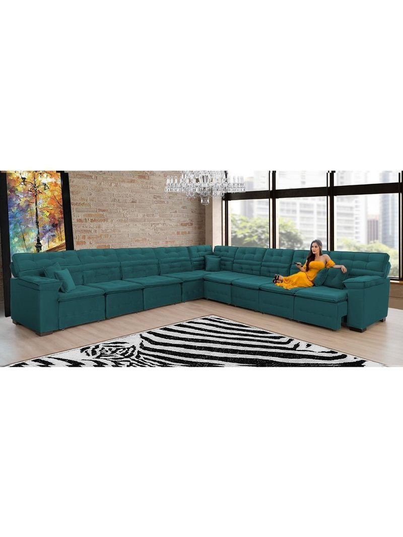 Sofá Magno 457x457m De Canto, Retrátil E Reclinável - Verde