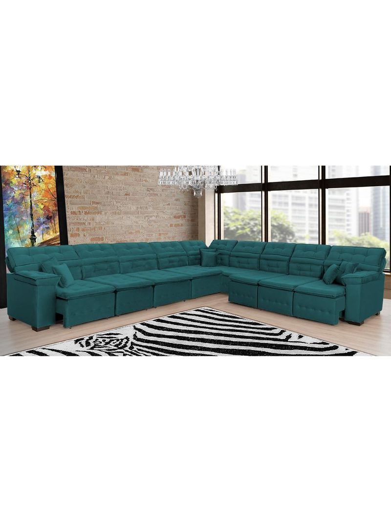 Sofá Magno 457x457m De Canto, Retrátil E Reclinável - Verde