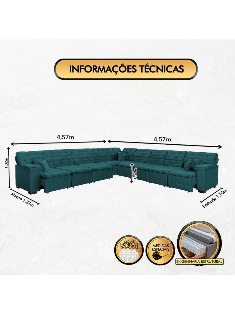 Sofá Magno 457x457m De Canto, Retrátil E Reclinável - Verde