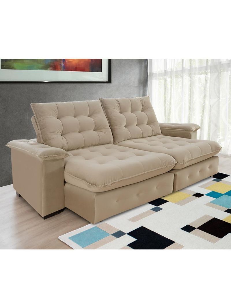 Sofá Coliseu 200m Retrátil E Reclinável Super Pillow Bege