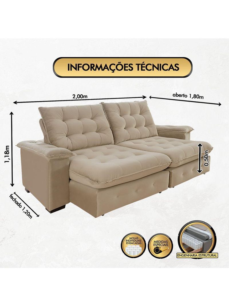 Sofá Coliseu 200m Retrátil E Reclinável Super Pillow Bege