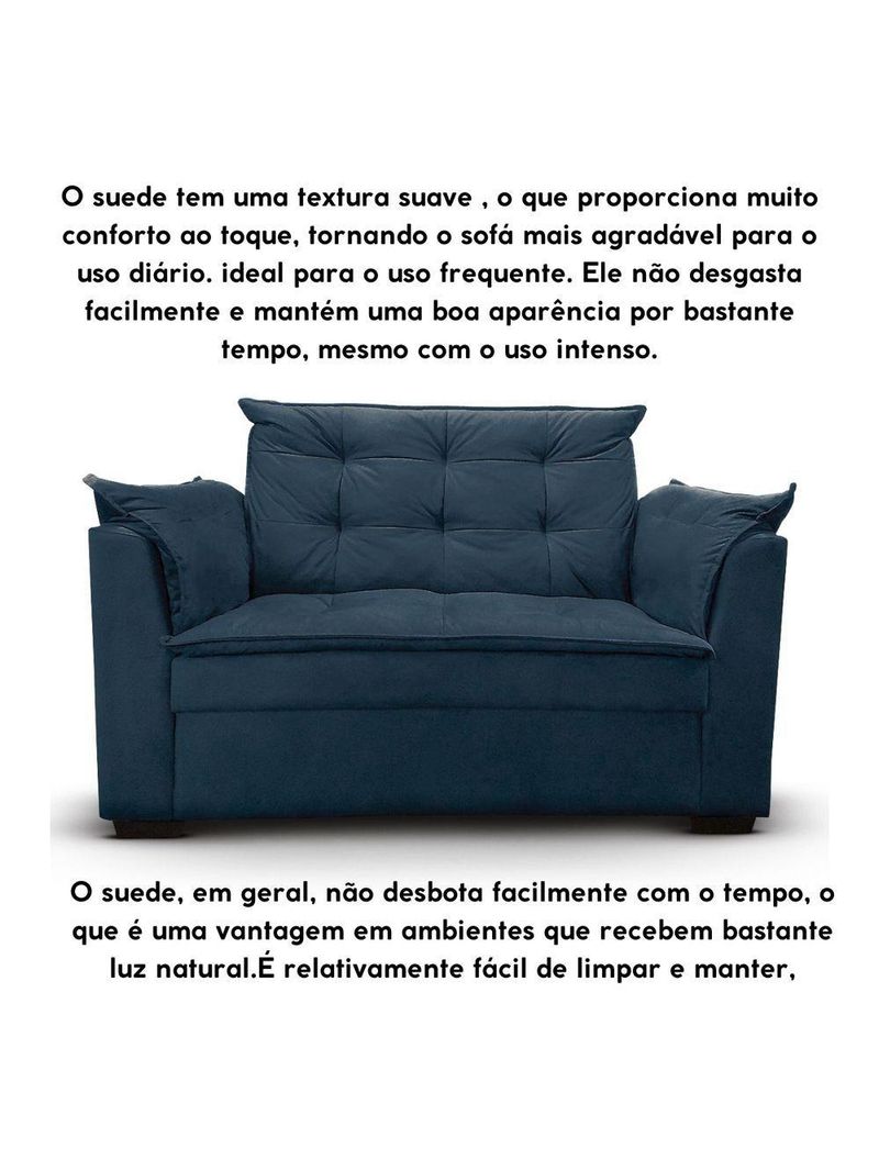Sofá 2 Lugares Para Sala Moderno Confortável Aurora Suede Azul Marinho