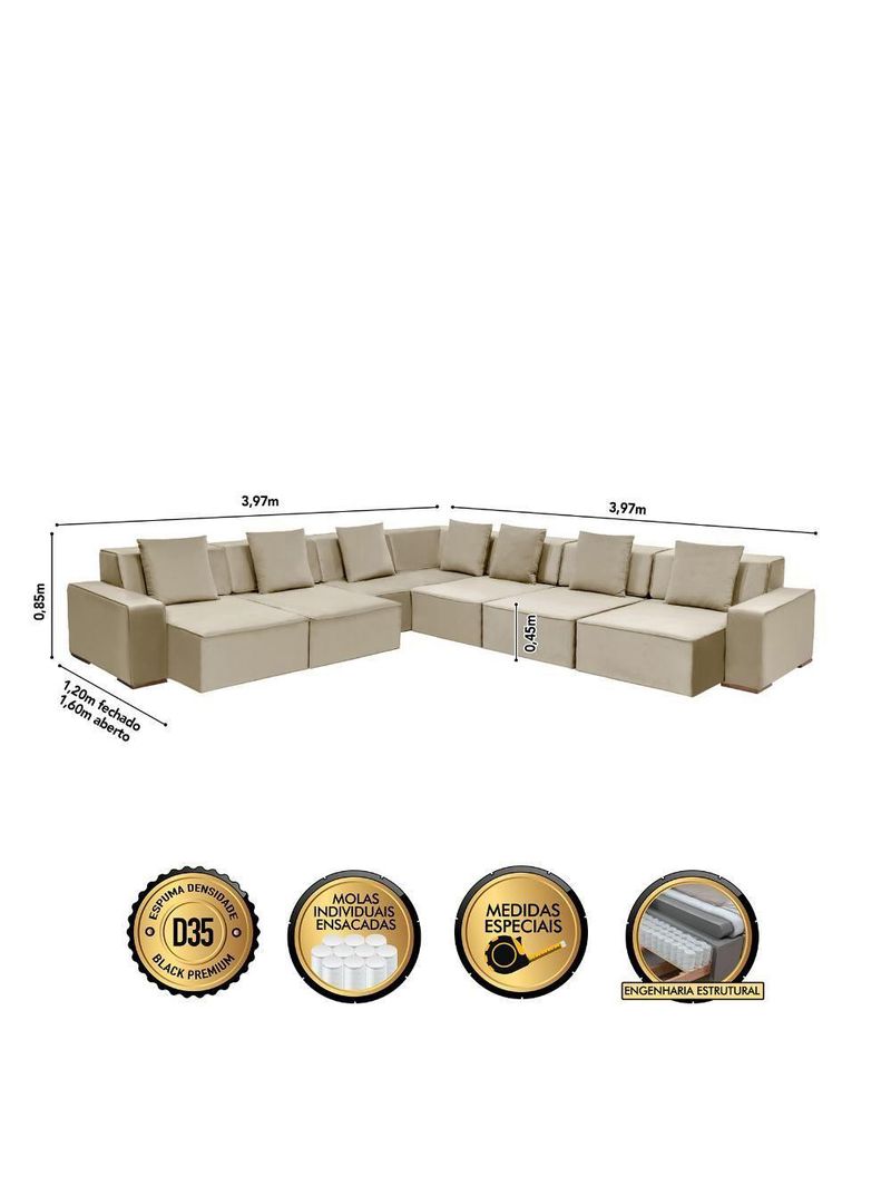 Sofá De Canto Dubai 3,97x3,97m-bege