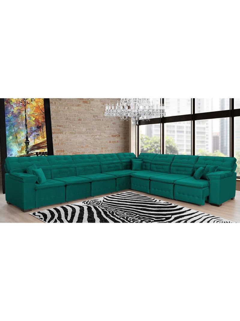 Sofá Magno 457x377m De Canto, Retrátil E Reclinável Verde